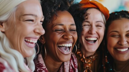 Obraz premium Four diverse women friends laughing together