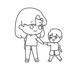 A woman is holding a child's hand