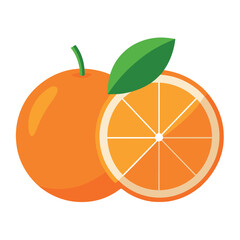 orange fruits, half cutting orange vector flat style illustration