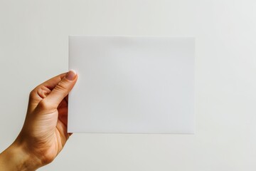 Fototapeta premium Blank paper mockup on hand created with generative AI