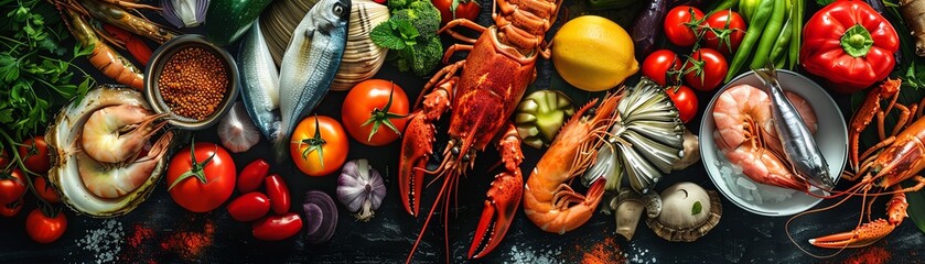 Top view of healthy food clean eating selections from Thailand, featuring colorful fruits, vegetables, and lean proteins arranged neatly