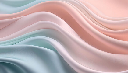 Obraz premium Close-up of soft, flowing fabric silk in pastel light blue and pink, with a smooth texture and wave motion, serene, gentle visual effect.