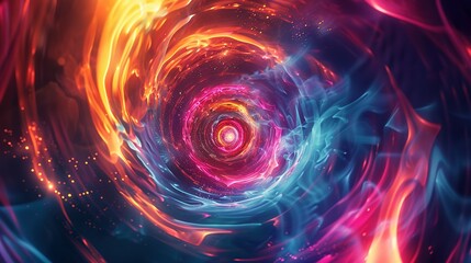 Obraz premium Colorful vortex energy, cosmic spiral waves, and multicolor swirl explosion, Abstract futuristic digital background wallpaper
