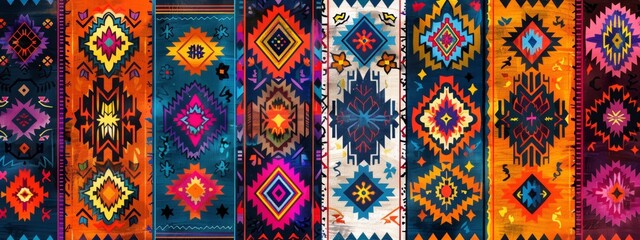 Patterns inspired by Tajik Pamiri textiles, featuring geometric designs and vibrant color combinations.