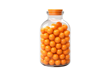 The Jar of Sunshine: A Creative Display of Orange Balls on White or PNG Transparent Background.
