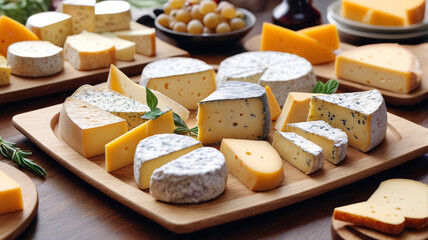 Savory Symphony: Savoring a Variety of Cheeses on Platters for a Harmonious Tasting Experience, Generative AI