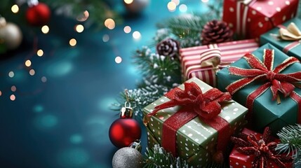 A collection of gifts and packages stacked on a table, ready for wrapping or giving
