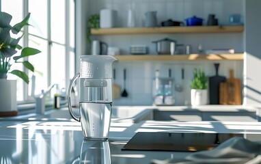 Water filter pitcher in a modern kitchen