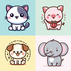 vector art set of cute animals