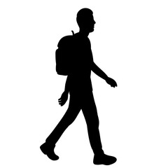 man with backpack walking silhouette vector