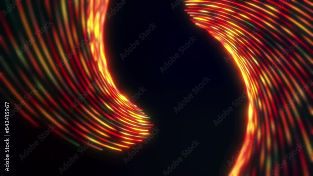 Wall mural abstract glowing twisted neon curves video background. 3d motion loop dark art design with depth of 