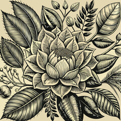 Engraving hand drawn botanical pattern