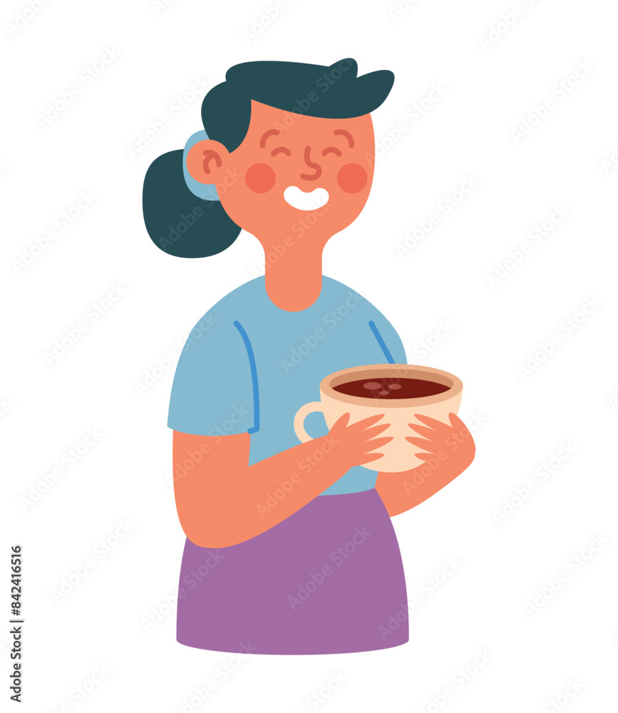 Poster happy woman with chocolate cup