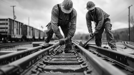 Workers Fixing Railroad Tracks