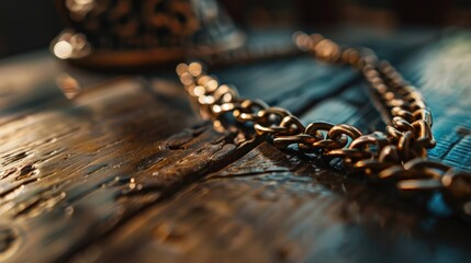 Close up of a chain bracelet on a table
