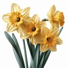 Obraz premium Elegant Yellow Daffodil Flower Bouquet on White Background - Realistic 8k HD Photo with Soft Light and Shadow