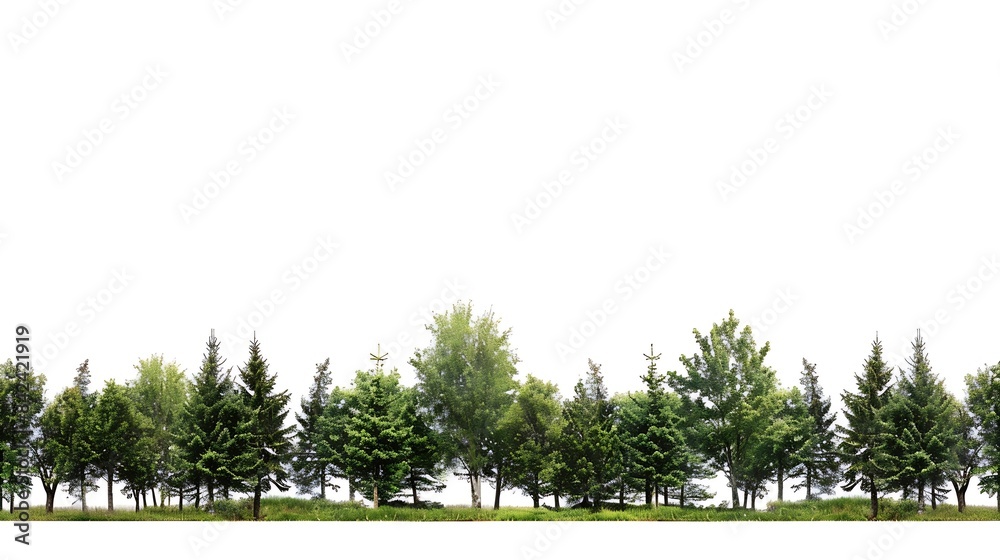 Wall mural view of a high definition treeline isolated on a white background : generative ai