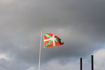 Basque national flag waving in the air