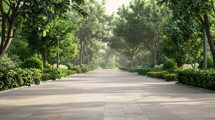 Obraz premium Empty street at the nice and comfortable great garden isolated at white background : Generative AI