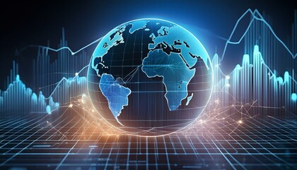 Fototapeta premium Glowing globe and graph, world financial investment and stock trading concept banner