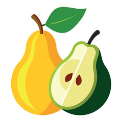 pear fruits, half cutting pear vector flat style illustration