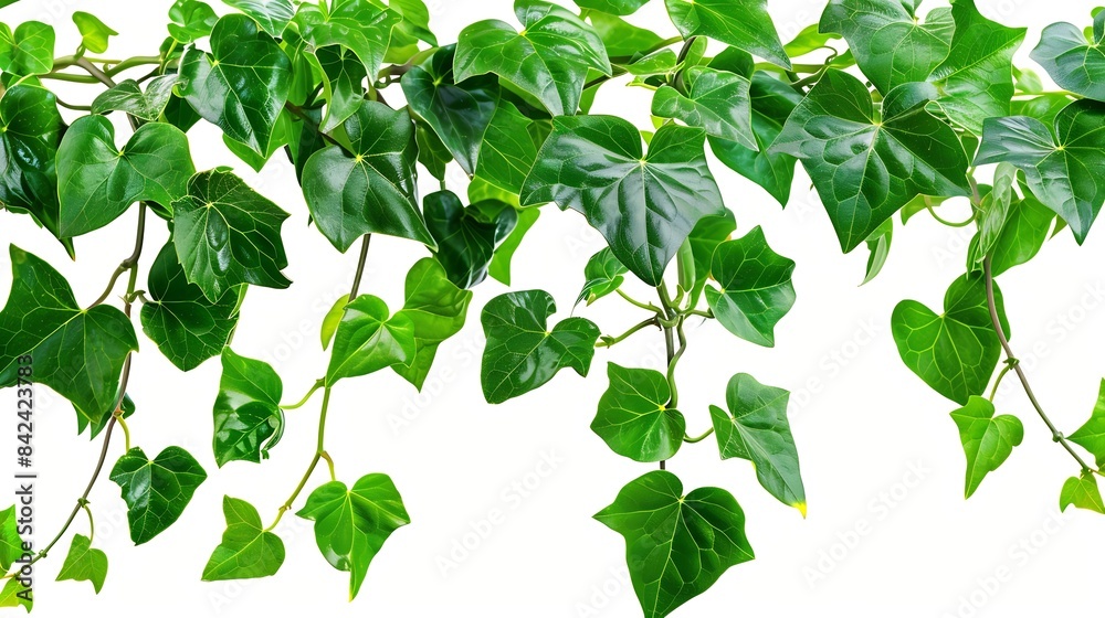 Poster Green leaves Javanese treebine or Grape ivy Cissus spp jungle vine hanging ivy plant bush isolated on white background with clipping path : Generative AI
