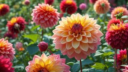 Dahlia Dynasty: Reigning Supreme in a Summer Garden Adorned with the Majestic Beauty of Dahlias, Generative AI