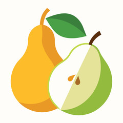 pear fruits, half cutting pear vector flat style illustration