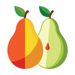 pear fruits, half cutting pear vector flat style illustration