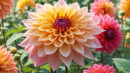 Dahlia Paradise: Transporting the Soul to a Blissful Realm of Color and Fragrance in the Summer Garden, Generative AI