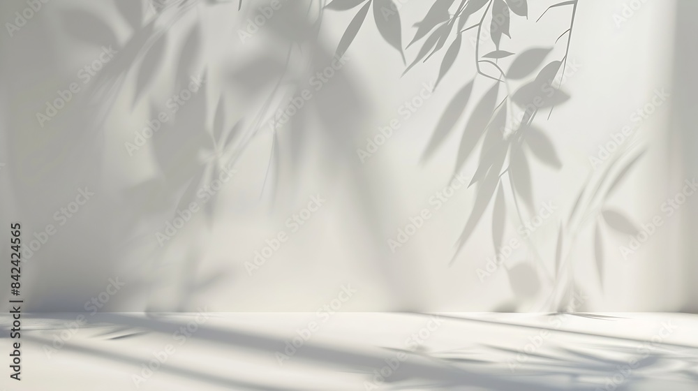 Poster minimalistic light background with blurred foliage shadow on a white wall beautiful background for p