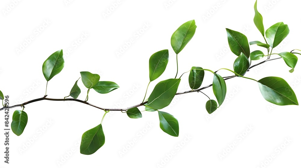 Poster Green leaves Small green foliage on twig  isolated on white background with clipping path : Generative AI