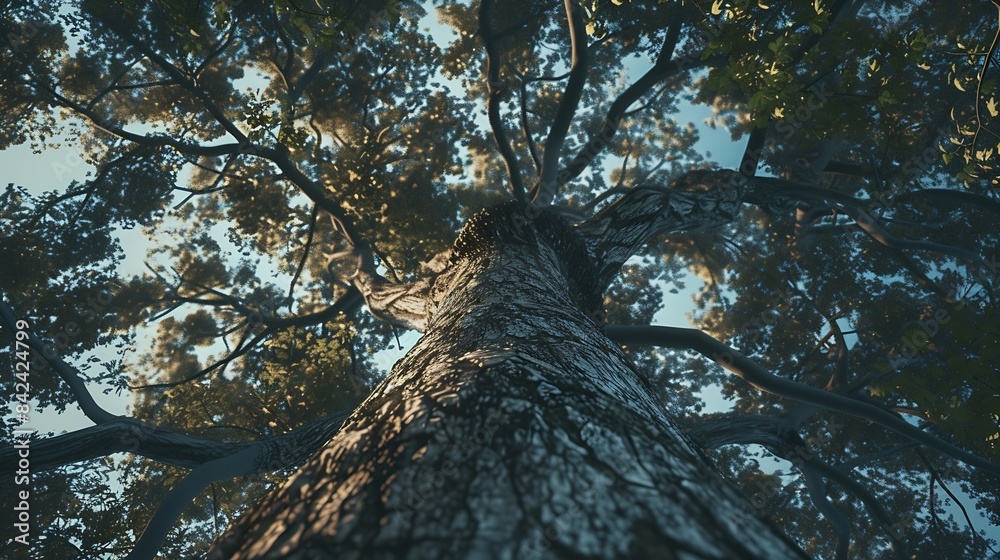 Poster photo up to the tree top shot from below : generative ai