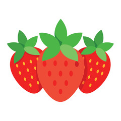 strawberry fruits, strawberry vector flat style illustration, solid real color variant, white background