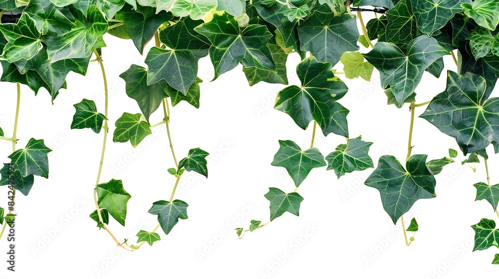 Poster Green leaves Javanese treebine or Grape ivy Cissus spp jungle vine hanging ivy plant bush isolated on white background with clipping path : Generative AI