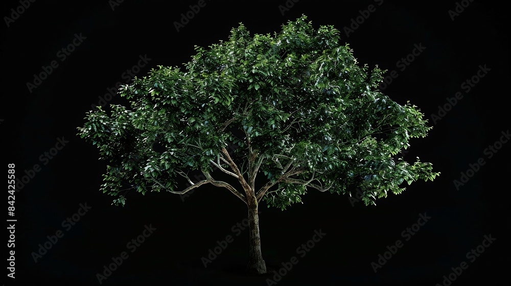 Poster Isolated single tree with clipping path and alpha channel on black background : Generative AI