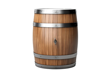 Obraz premium Vintage wooden barrel with metal bands, rustic oak cask container, traditional storage keg for brewery and decor isolated on Transparent Background