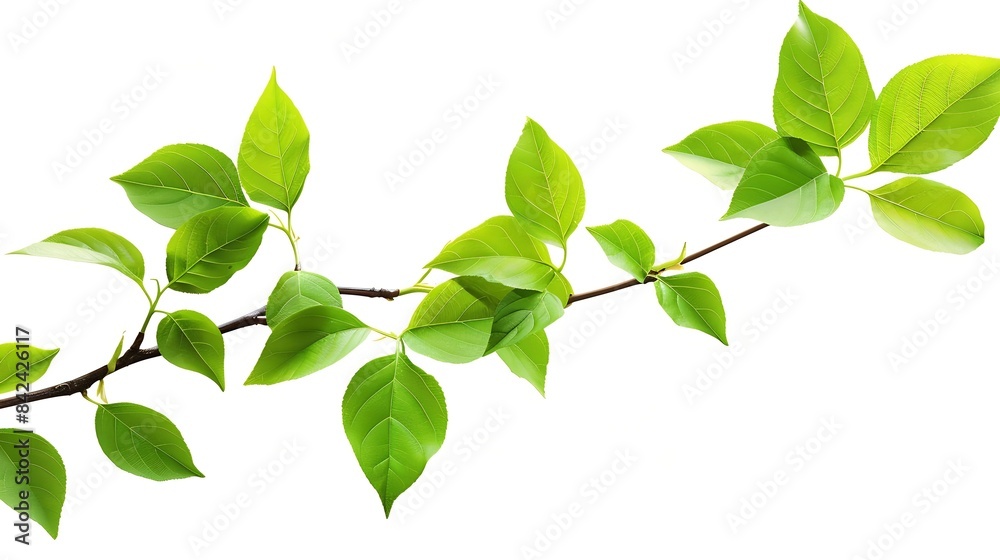 Poster green leaves small green foliage on twig isolated on white background with clipping path : generativ