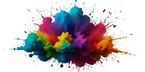 Vector colorful vibrant rainbow, smoke and cloud holi paint color powder explosion with bright colors isolated  on transparent background. Multicolored explosion of rainbow powder paint holi festival 