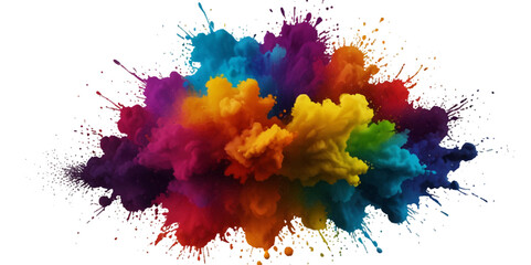 Colorful smoke rainbow painted holi fog festival background. Colorful rainbow paint color smoke cloud explosion isolated on transparent background.