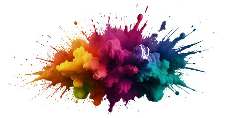 Vector colorful vibrant rainbow, smoke and cloud holi paint color powder explosion with bright colors isolated  on transparent background. Multicolored explosion of rainbow powder paint holi festival 