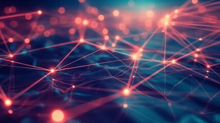 Obraz premium Complex web of interlinked nodes with a glowing effect, representing data connectivity and network science