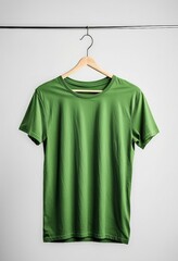 green men t-shirt on hanger, isolated white background
