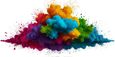 Colorful smoke rainbow painted holi fog festival background. Colorful rainbow paint color smoke cloud explosion isolated on transparent background.