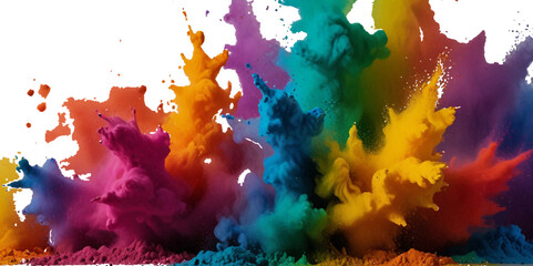 Colorful smoke rainbow painted holi fog festival background. Colorful rainbow paint color smoke cloud explosion isolated on transparent background.