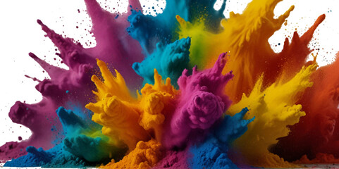 Vector abstract colorful rainbow holi paint and colorful cloud smoke powder explosion isolated on transparent wide panorama background.