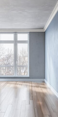 Fototapeta premium Empty room interiors with natural lighting coming from a window in a minimalist interior design composition with copy space.