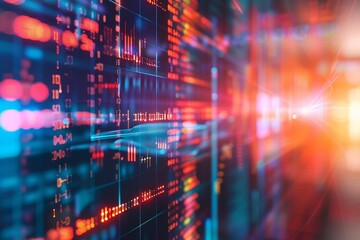 abstract background of coding software for stock market, blue and violet tone