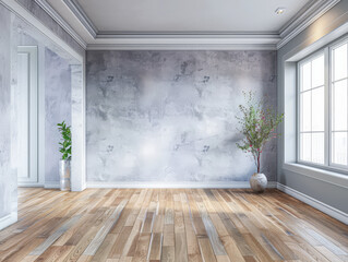 Obraz premium Empty room interiors with natural lighting coming from a window in a minimalist interior design composition with copy space.