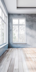 Empty room interiors with natural lighting coming from a window in a minimalist interior design composition with copy space.